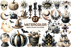 Beige & Black Halloween Clipart Bundle - CraftNest - Digital Crafting and Art