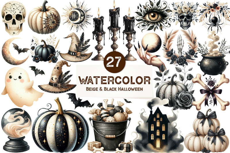Beige & Black Halloween Clipart Bundle - CraftNest - Digital Crafting and Art