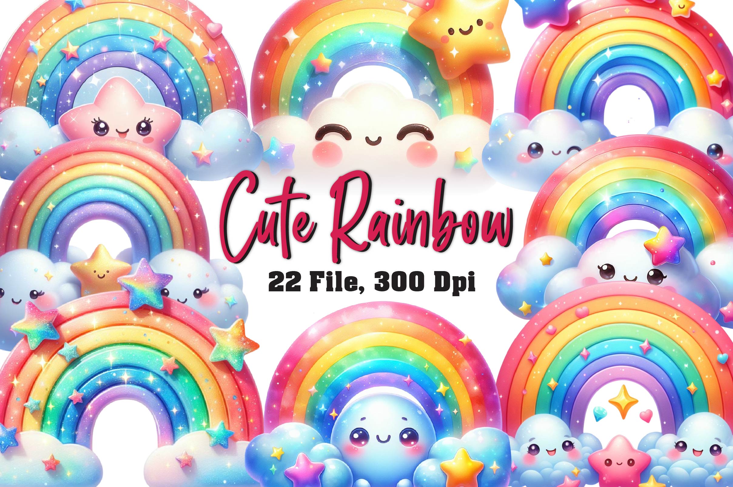 Cute Rainbow Clipart Bundle - CraftNest - Digital Crafting and Art