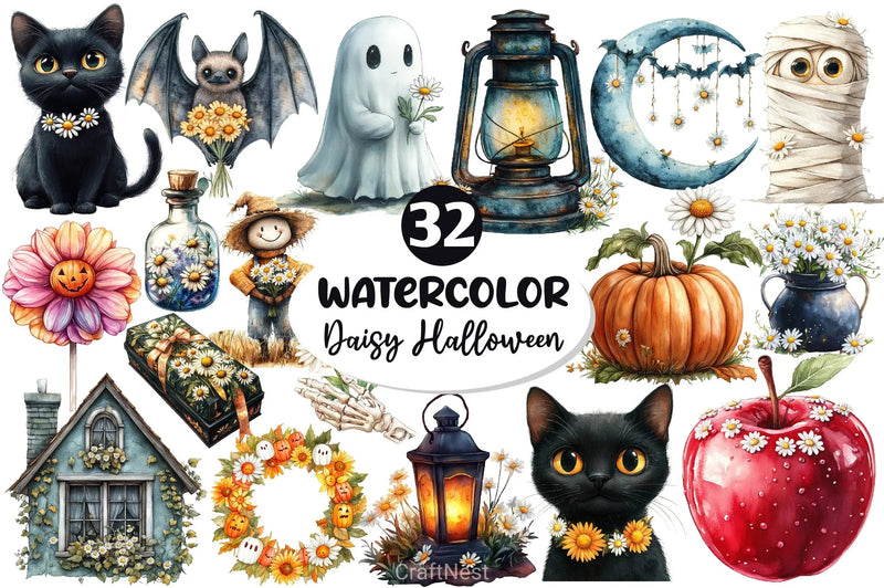 Daisy Flower & Halloween Clipart Bundle 2 - CraftNest - Digital Crafting and Art