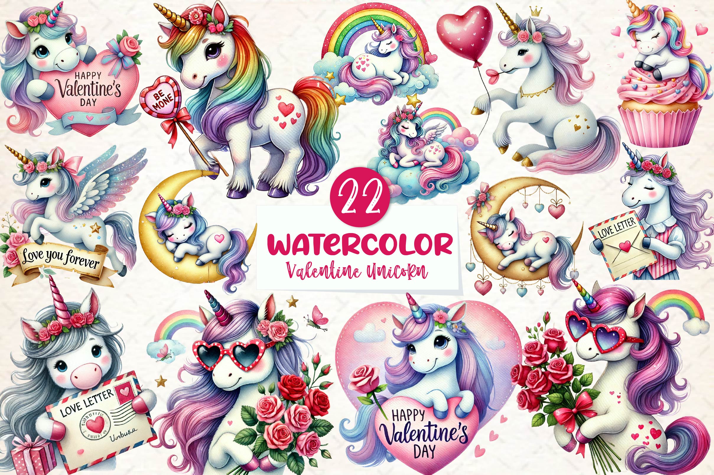 Cute Valentines Day Unicorn Clipart Bundle - CraftNest - Digital Crafting and Art