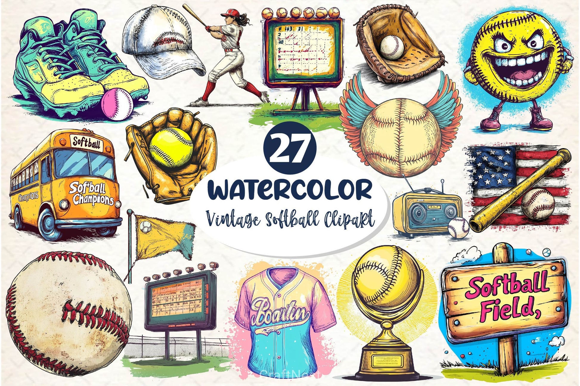 Vintage Softball Clipart Bundle 2 - CraftNest - Digital Crafting and Art