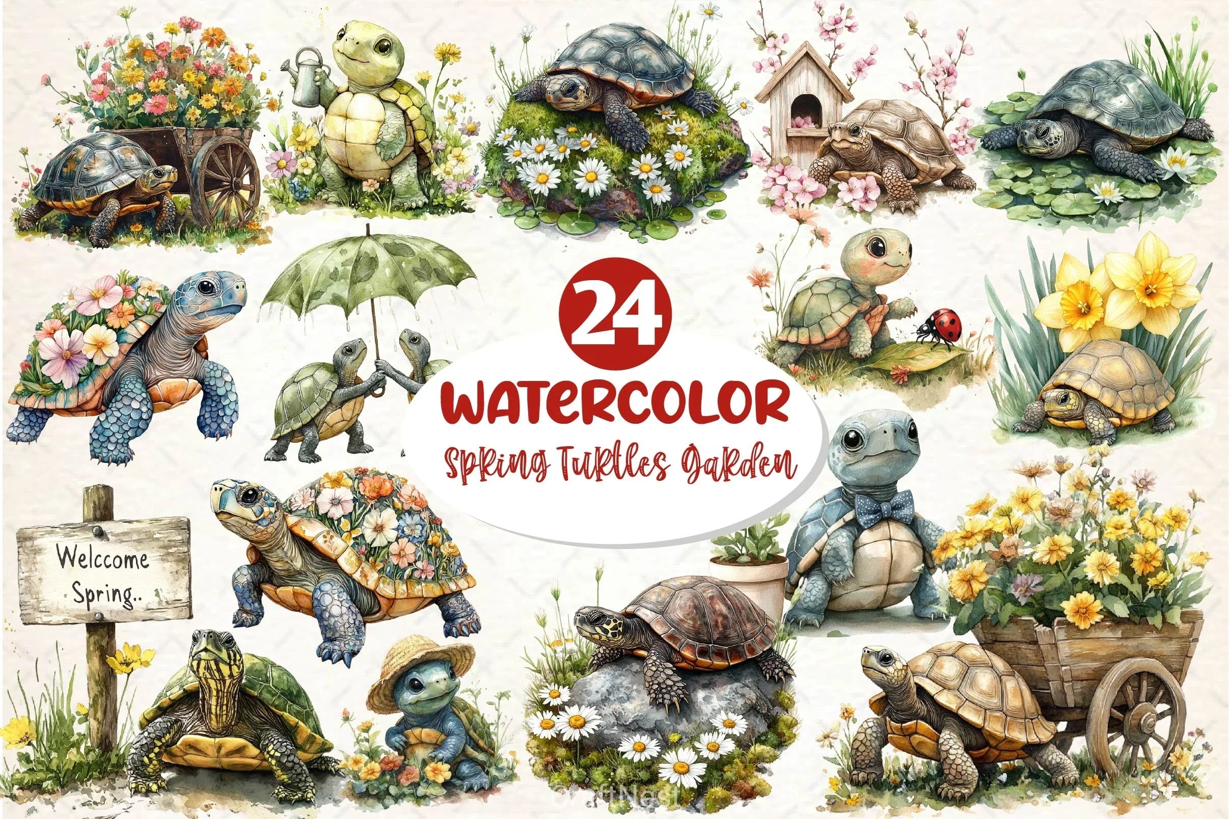 Spring Turtles Garden Clipart Bundle - CraftNest - Digital Crafting and Art