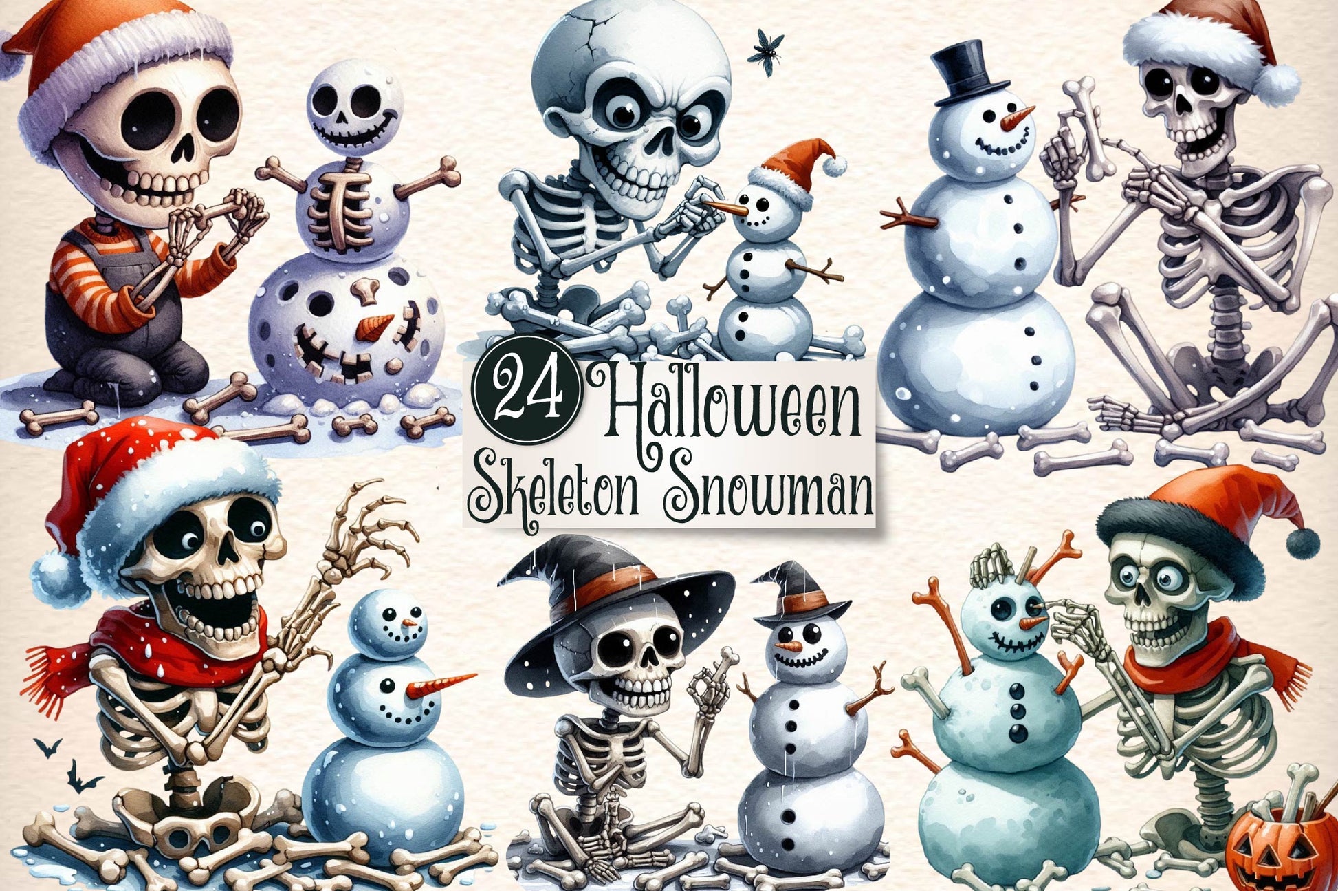 Funny Halloween Skeleton Snowman Clipart Bundle - CraftNest - Digital Crafting and Art