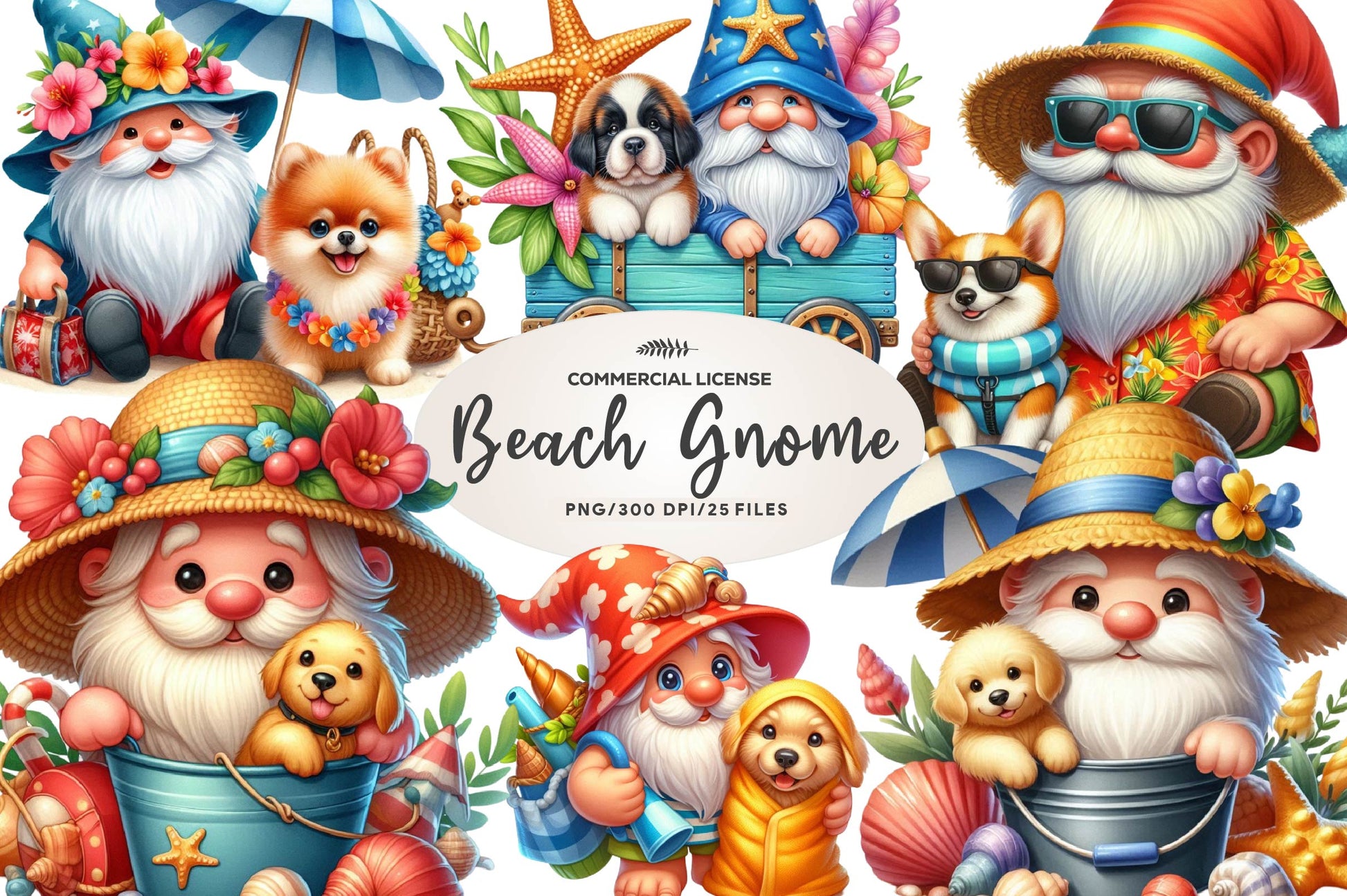 Beach Dog Gnome Collection Clipart Bundle 1 - CraftNest - Digital Crafting and Art