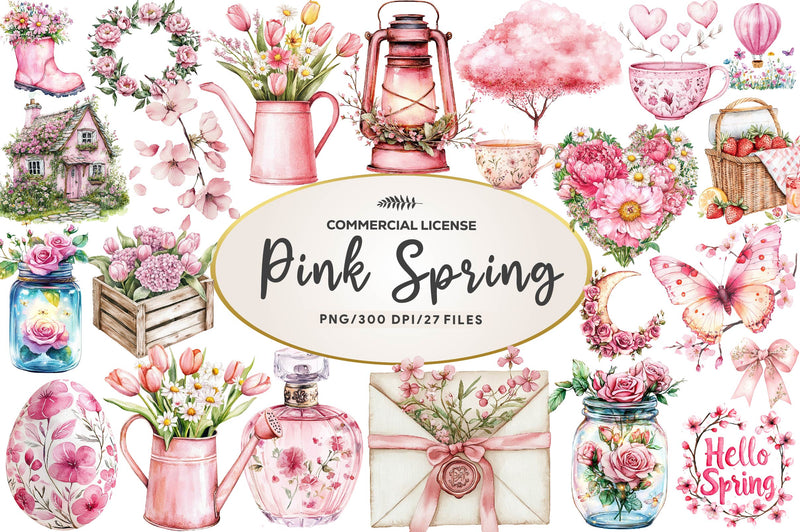 Pink Spring Clipart Bundle  2 - CraftNest - Digital Crafting and Art