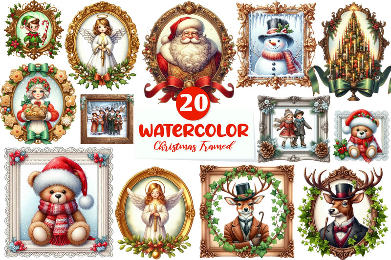 Vintage Christmas Framed Character Clipart Bundle - CraftNest - Digital Crafting and Art