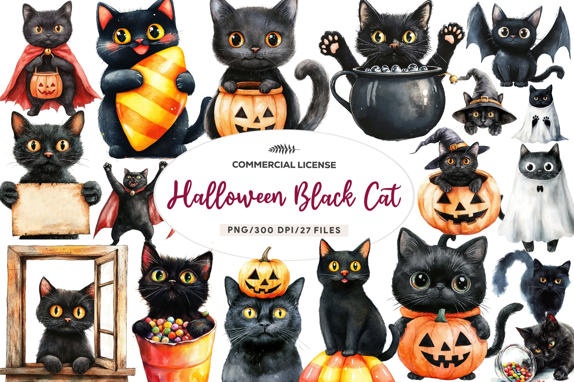 Funny Halloween Black Cat Clipart Bundle - CraftNest - Digital Crafting and Art