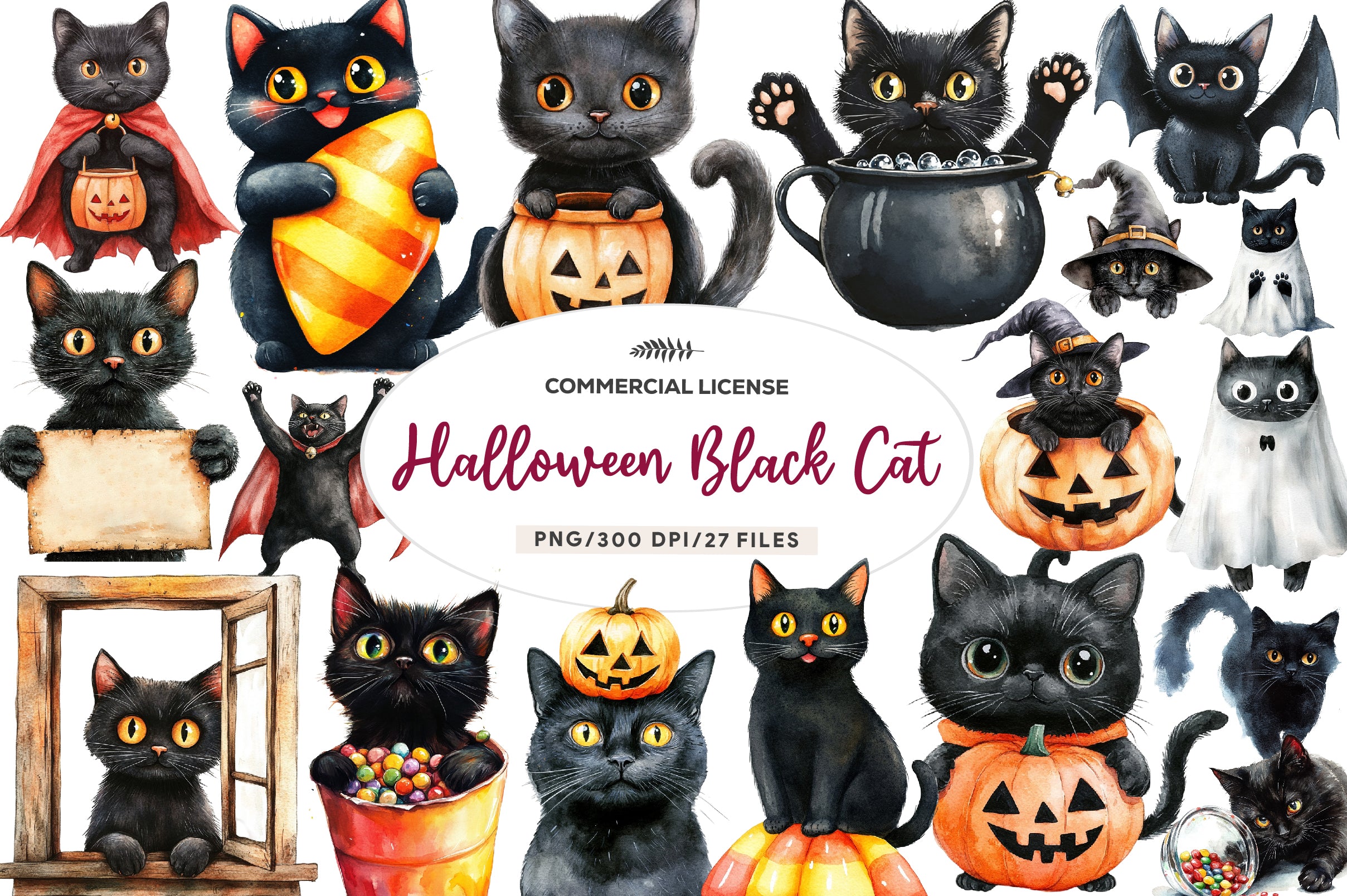 Funny Halloween Black Cat Clipart Bundle - CraftNest - Digital Crafting and Art
