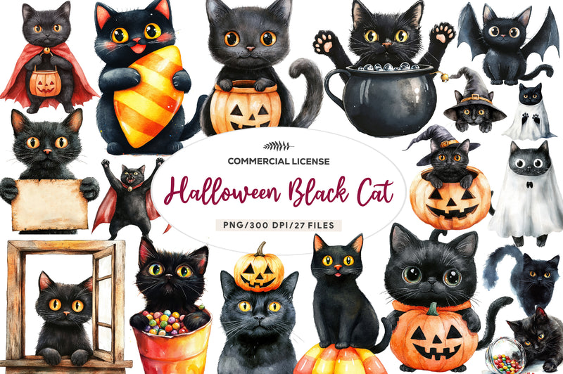 Funny Halloween Black Cat Clipart Bundle - CraftNest - Digital Crafting and Art