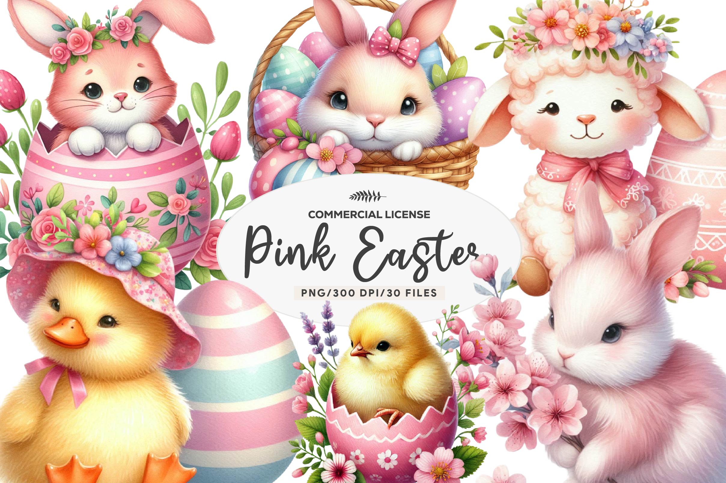Cute Pink Easter Day Clipart Bundle - CraftNest - Digital Crafting and Art