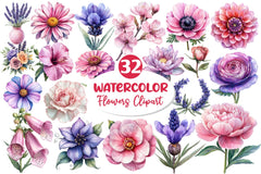 Lavender Pink Flowers Clipart Bundle - CraftNest - Digital Crafting and Art