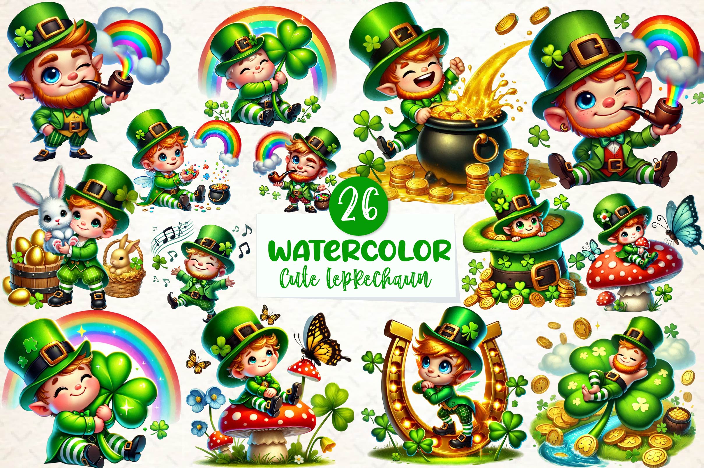 St Patricks Day Cute Leprechaun Clipart Bundle - CraftNest - Digital Crafting and Art