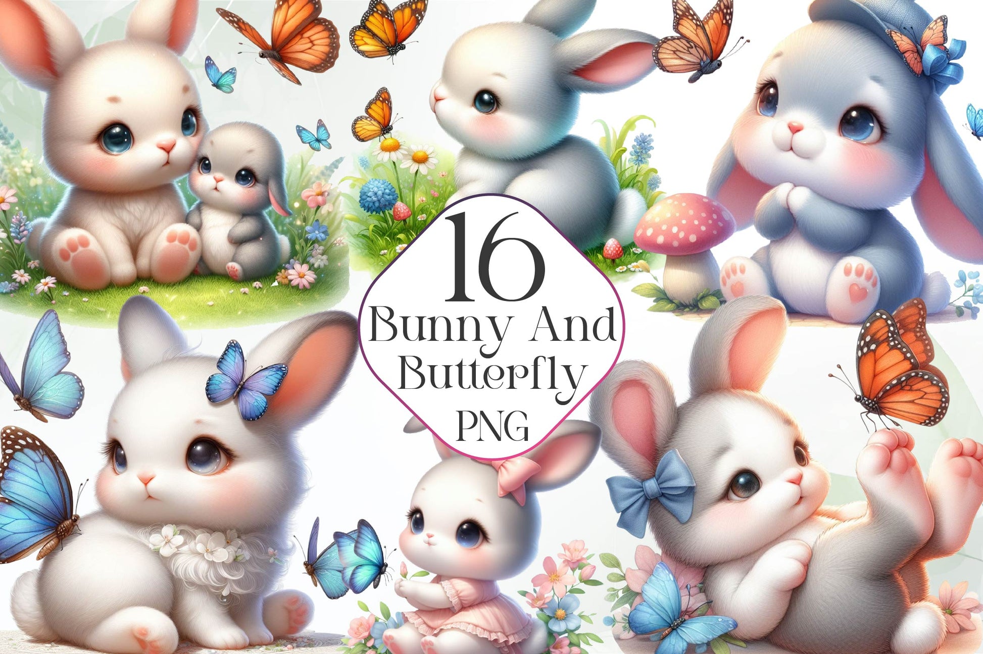 Bunny And Butterfly Clipart Bundle - CraftNest - Digital Crafting and Art