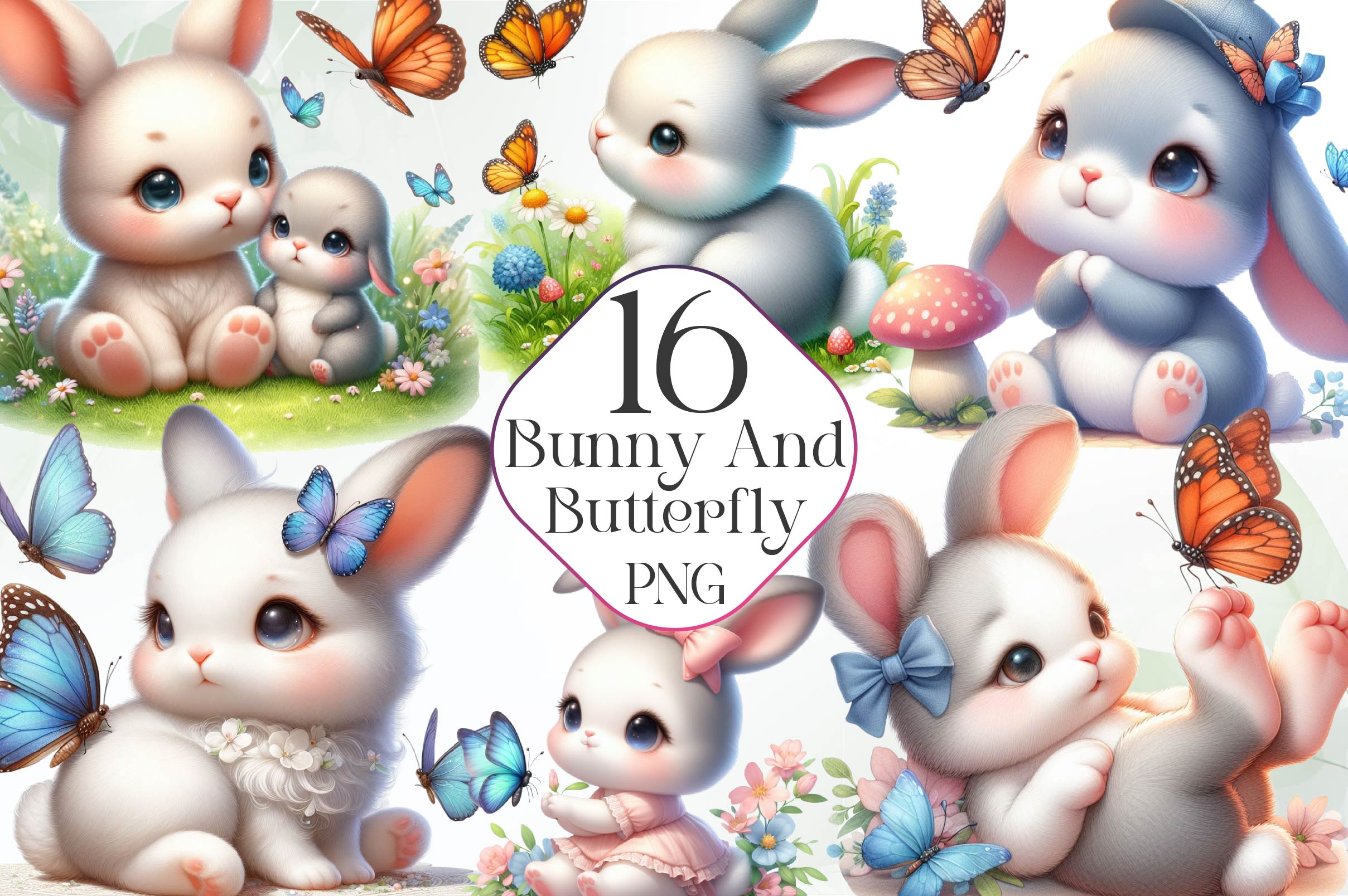Bunny And Butterfly Clipart Bundle - CraftNest - Digital Crafting and Art