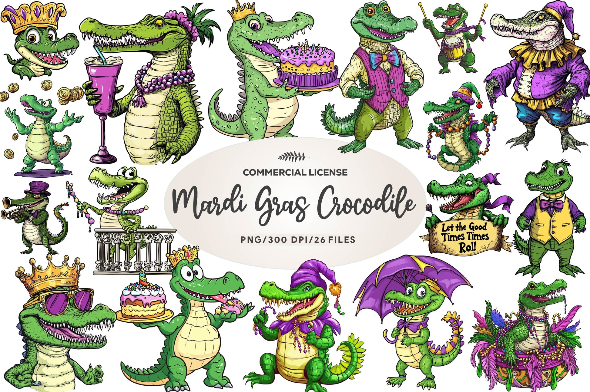 Mardi Gras Crocodile Clipart Bundle 1 - CraftNest - Digital Crafting and Art