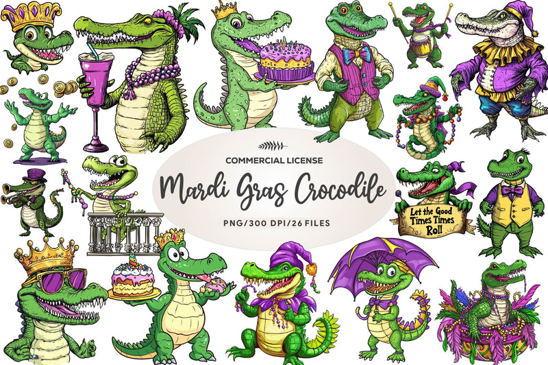 Mardi Gras Crocodile Clipart Bundle 1 - CraftNest - Digital Crafting and Art