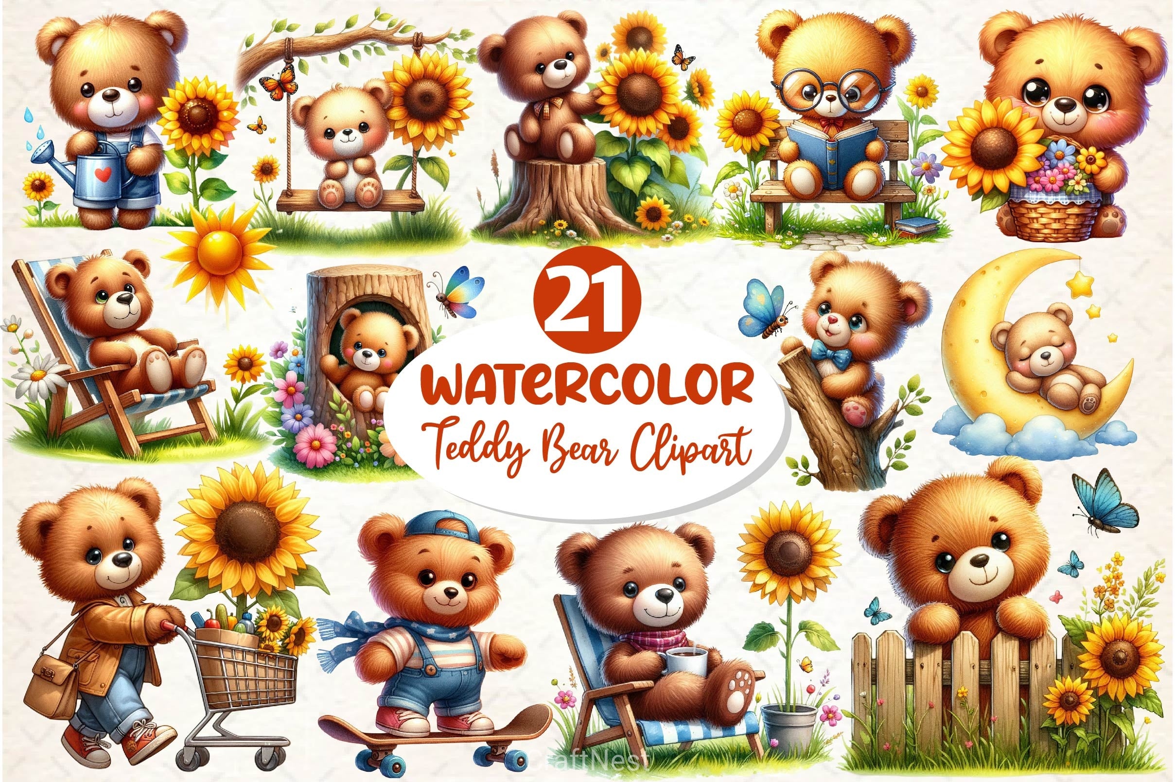 Cute Teddy Bear Clipart Bundle 4 - CraftNest - Digital Crafting and Art