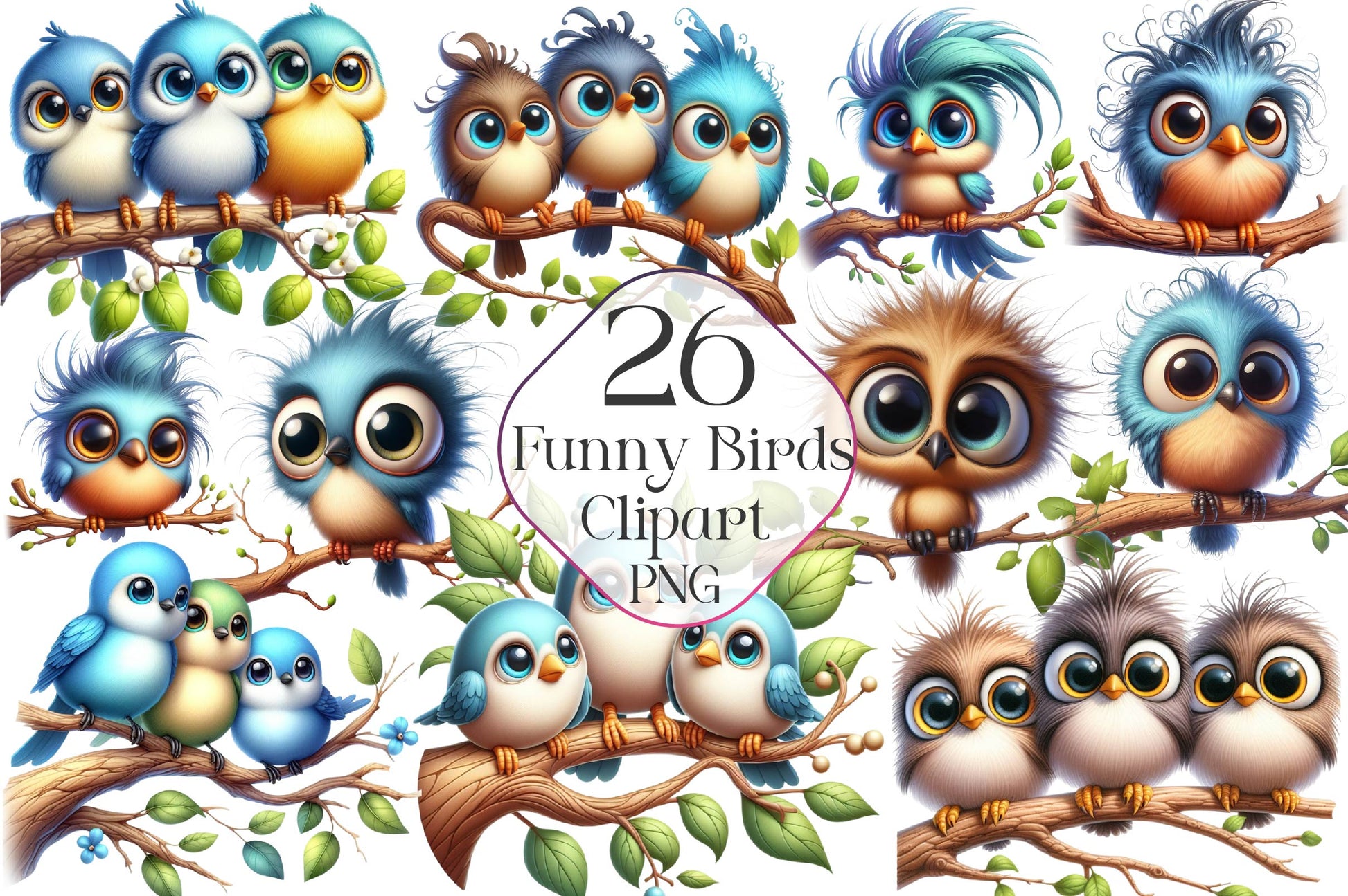 Funny Birds On Branch Clipart Bundle - CraftNest - Digital Crafting and Art