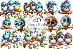 Funny Birds On Branch Clipart Bundle - CraftNest - Digital Crafting and Art