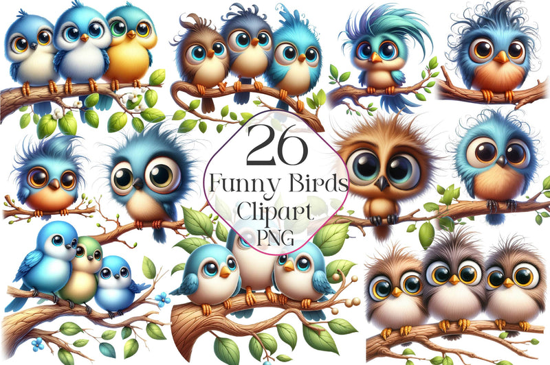 Funny Birds On Branch Clipart Bundle - CraftNest - Digital Crafting and Art