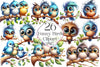 Funny Birds On Branch Clipart Bundle