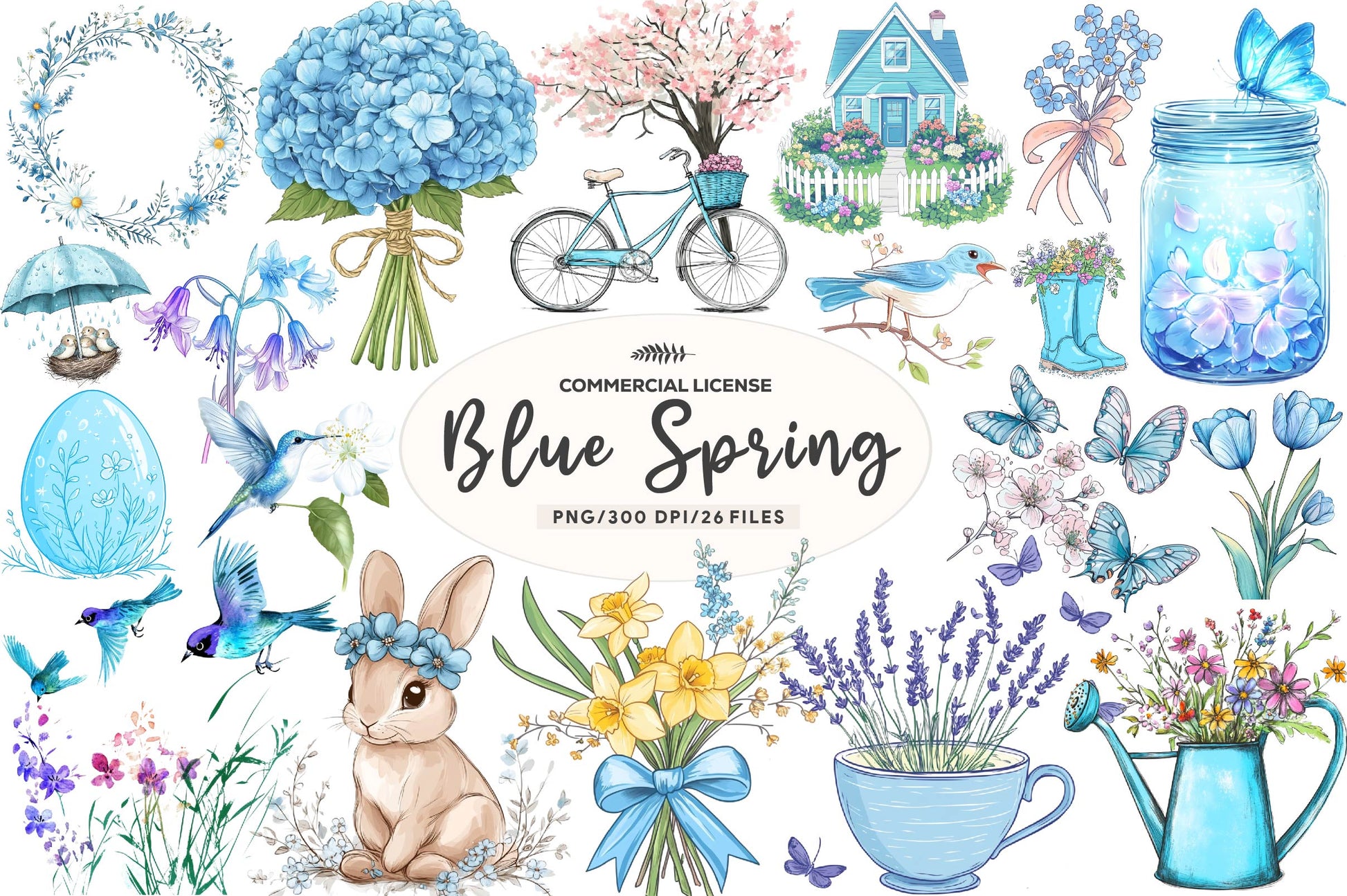 Blue Spring Season Clipart Bundle - CraftNest - Digital Crafting and Art