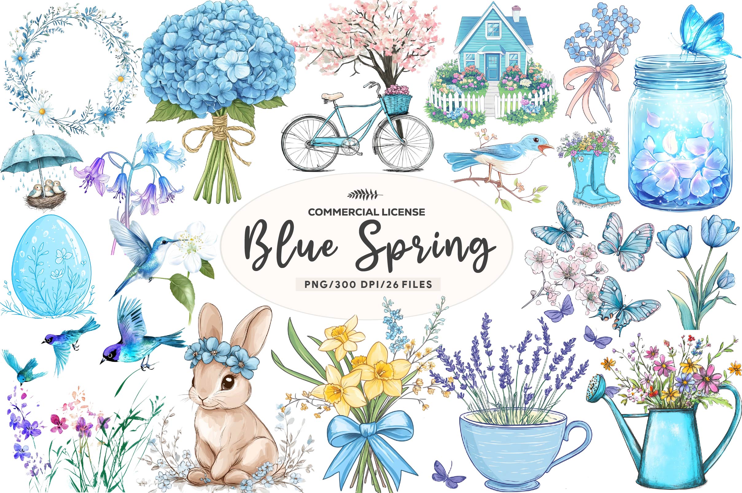 Blue Spring Season Clipart Bundle - CraftNest - Digital Crafting and Art
