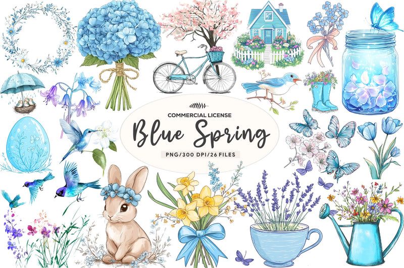 Blue Spring Season Clipart Bundle - CraftNest - Digital Crafting and Art