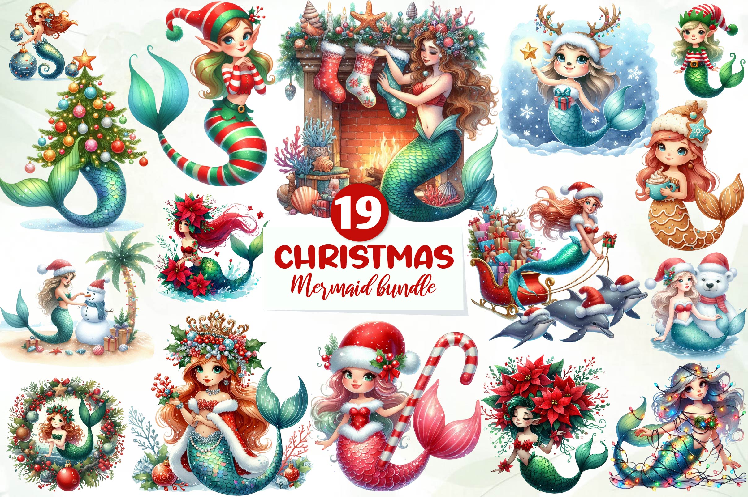 Christmas Mermaid Clipart Bundle - CraftNest - Digital Crafting and Art