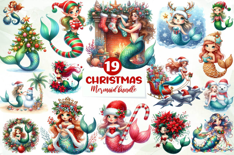 Christmas Mermaid Clipart Bundle - CraftNest - Digital Crafting and Art