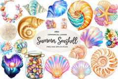 Summer Seashell Clipart Bundle - CraftNest - Digital Crafting and Art
