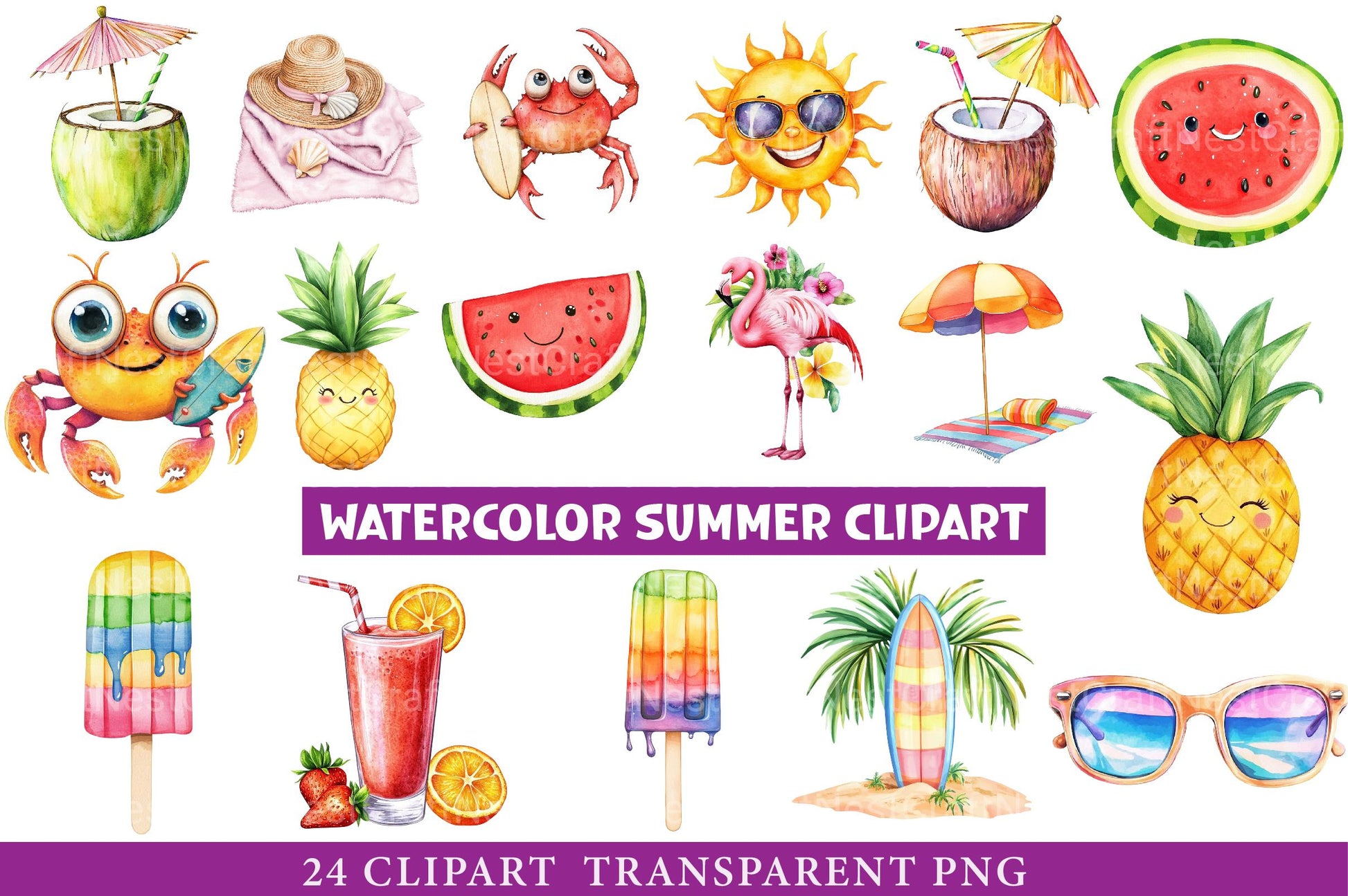 Watercolor Summer Clipart - CraftNest - Digital Crafting and Art