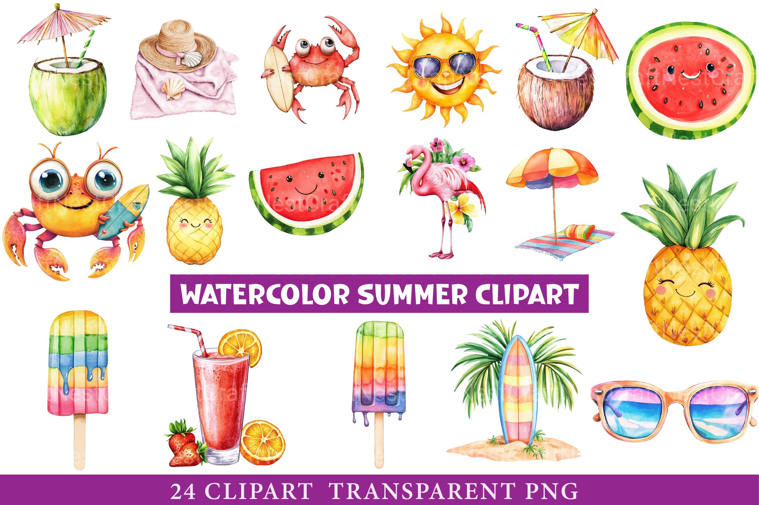 Watercolor Summer Clipart - CraftNest - Digital Crafting and Art
