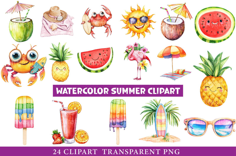 Watercolor Summer Clipart - CraftNest - Digital Crafting and Art