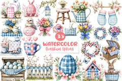 Blue & Pink Gingham Spring Clipart Bundle - CraftNest - Digital Crafting and Art