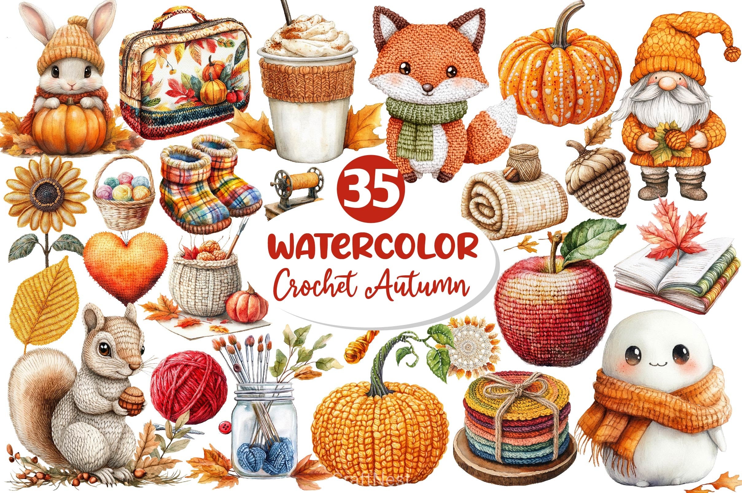 Crochet Autumn Clipart Bundle 2 - CraftNest - Digital Crafting and Art