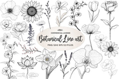 Botanical Line Art Designs Flower Clipart Bundle - CraftNest - Digital Crafting and Art