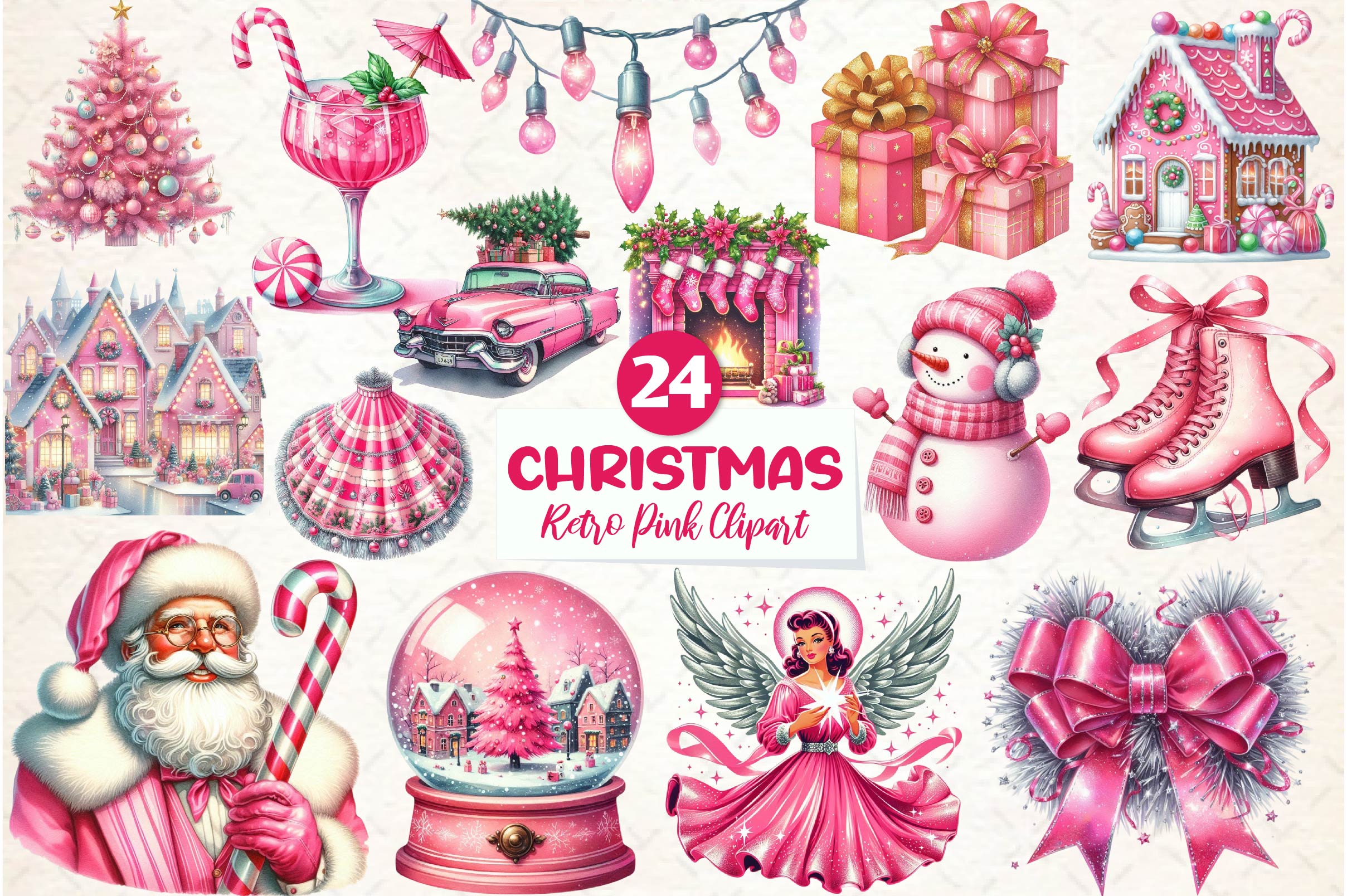 Retro Pink Christmas Clipart Bundle - CraftNest - Digital Crafting and Art
