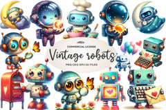Cute Vintage Robots Clipart Bundle - CraftNest - Digital Crafting and Art
