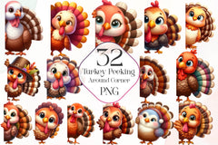Turkey Peeking Around Corner Clipart Bundle - CraftNest - Digital Crafting and Art