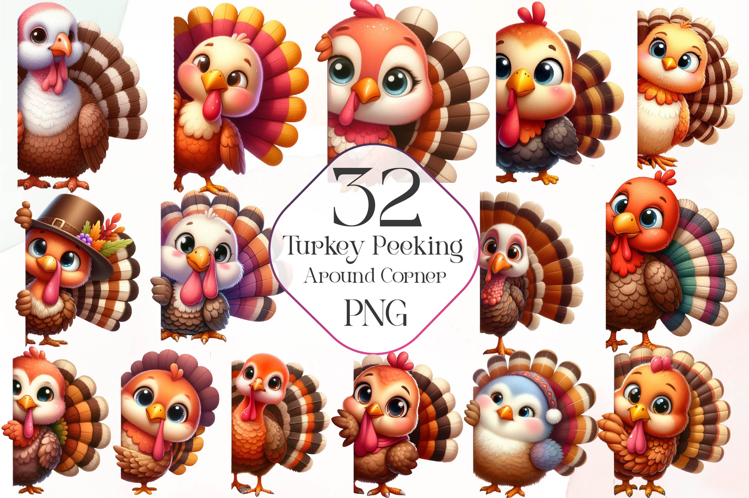 Turkey Peeking Around Corner Clipart Bundle - CraftNest - Digital Crafting and Art