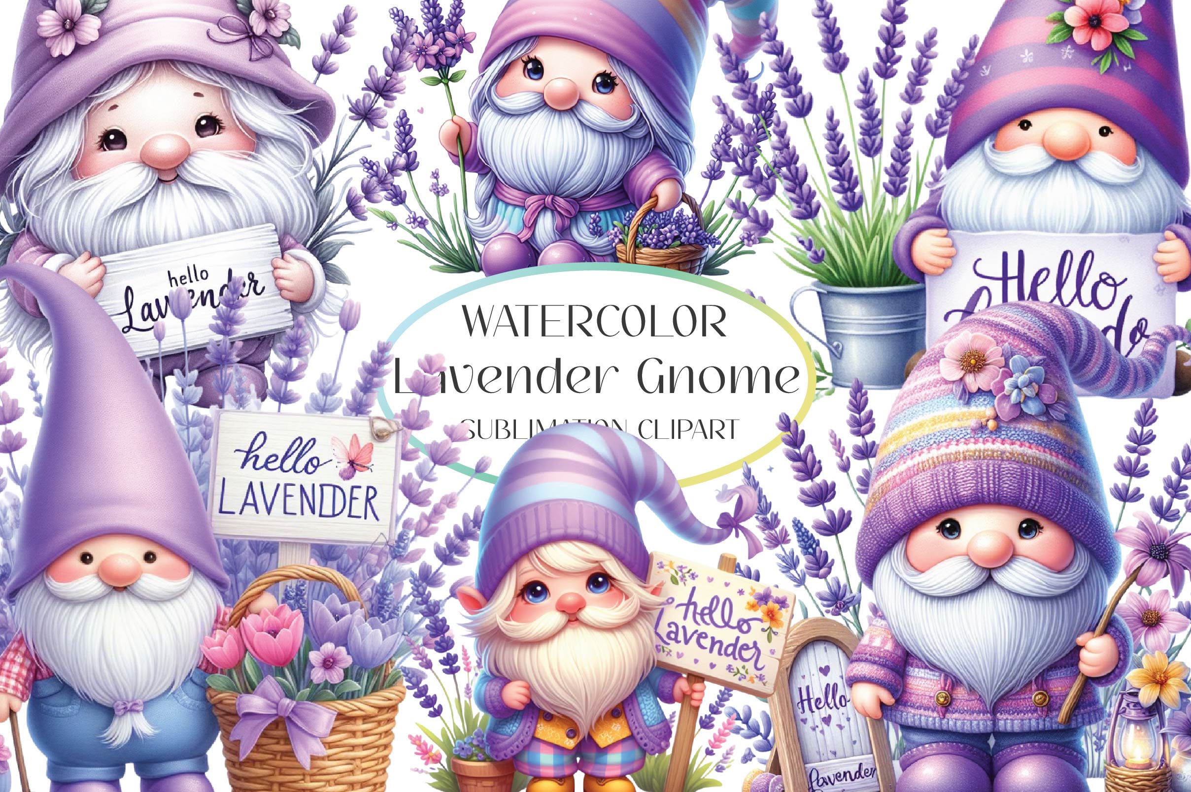 Lavender Gnomes Clipart Bundle - CraftNest - Digital Crafting and Art