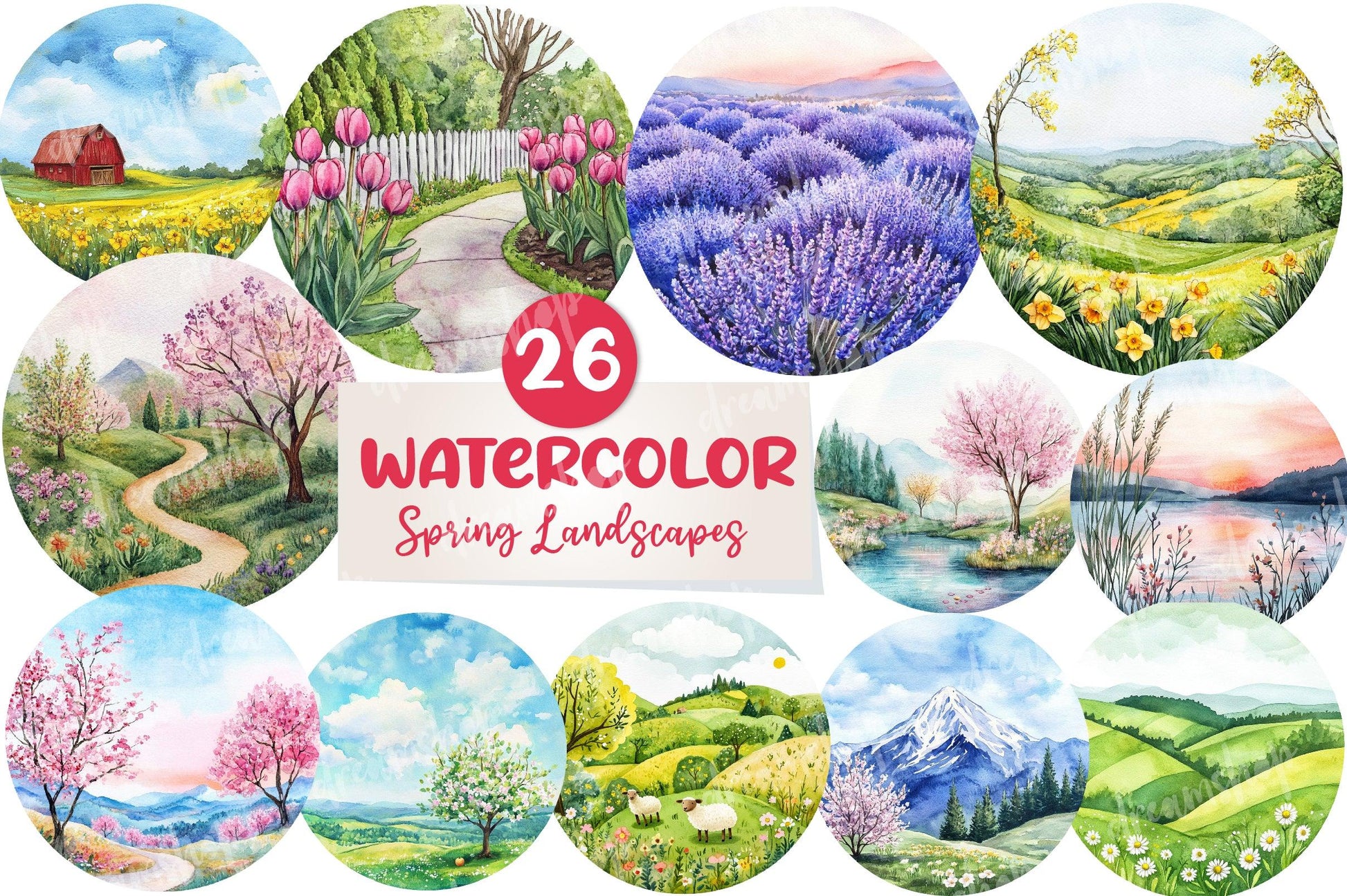 Spring Landscapes Round Clipart Bundle - CraftNest - Digital Crafting and Art