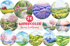 Spring Landscapes Round Clipart Bundle - CraftNest - Digital Crafting and Art