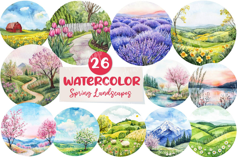 Spring Landscapes Round Clipart Bundle - CraftNest - Digital Crafting and Art