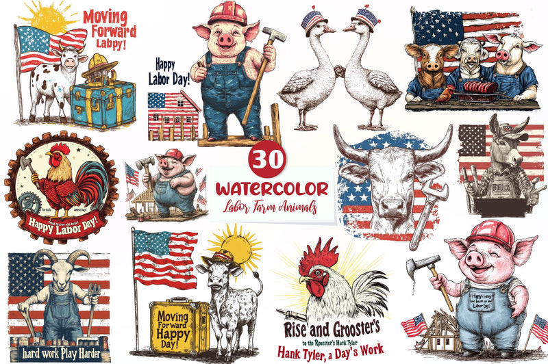 Vintage Labor Day Farm Animals Clipart Bundle - CraftNest - Digital Crafting and Art