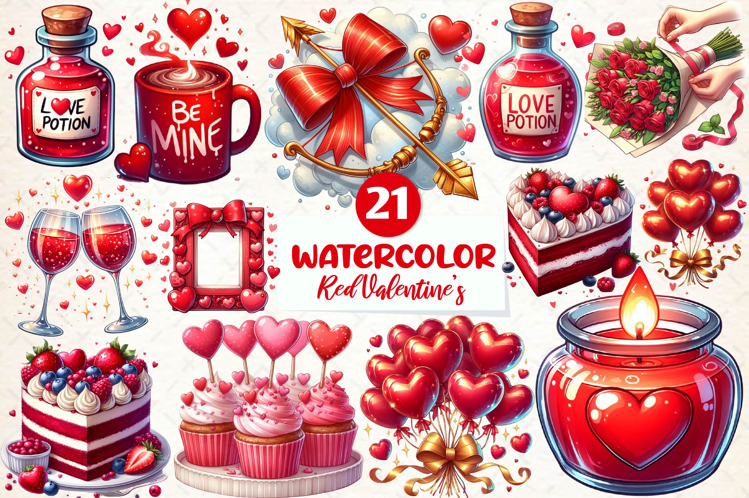 Red Valentines Day Prep Clipart Bundle - CraftNest - Digital Crafting and Art