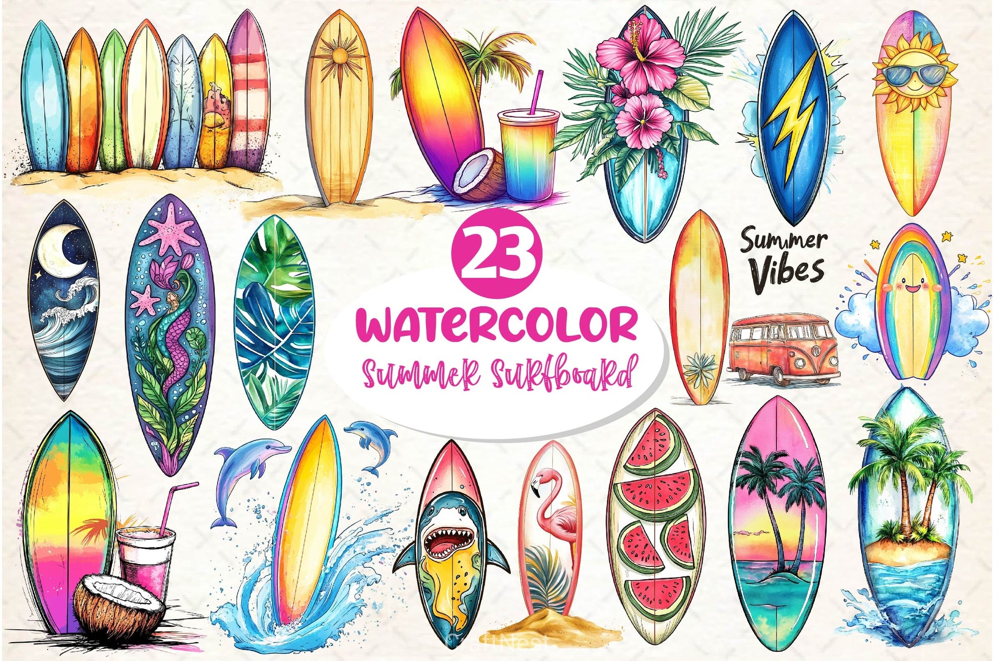 Summer Surfboard Clipart Bundle 3 - CraftNest - Digital Crafting and Art