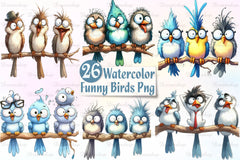 Funny Birds Watercolor Clipart Bundle - CraftNest - Digital Crafting and Art